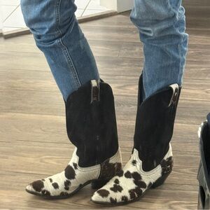Fur Black and White and brown genuine Cowhide Western Boots code west